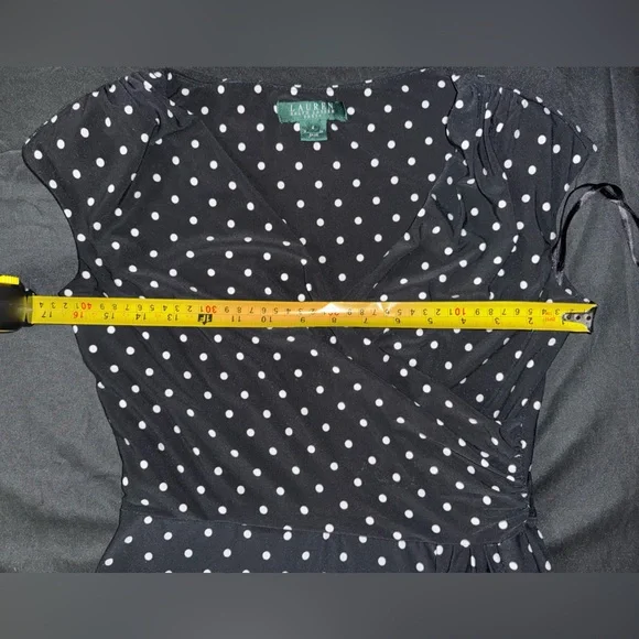 Ralph Lauren Black White Polka Dot Dress | Wrap Top | Classic Cap Sleeve Sz 4 - Picture 9 of 9